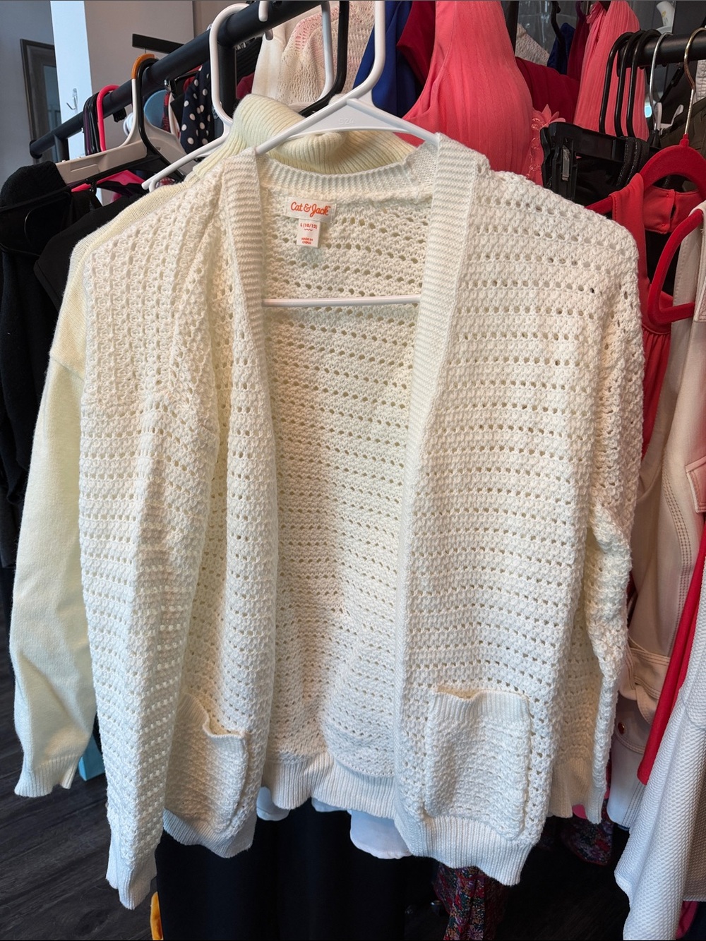 Cat & Jack Open-Front Ivory Eyelet Knit Cardigan Sweater